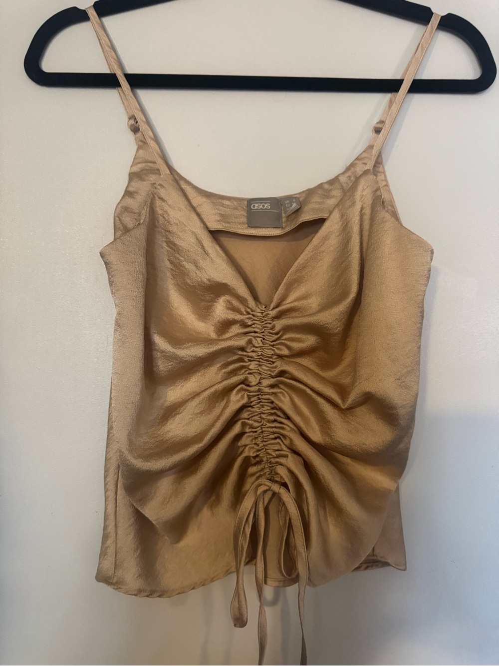 ASOS Champagne Satin Ruched Drawstring Cami Top - Picture 2 of 4